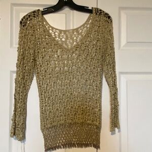 NWT BEAUTIFUL DAVIDS BRIDAL BEIGE GOLD SEQUINED CROCHET TOP SIZE 14